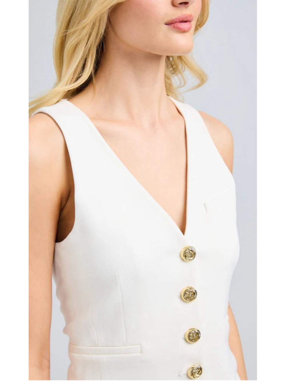 Generation Love Isadora Crepe White Vest with Gold Buttons M - Picture 2 of 9
